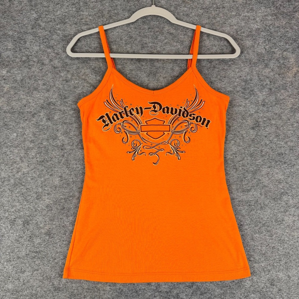 Harley Davidson 2013 Memphis TN Orange Cami Tank Top Shelf Bra Womens Small S